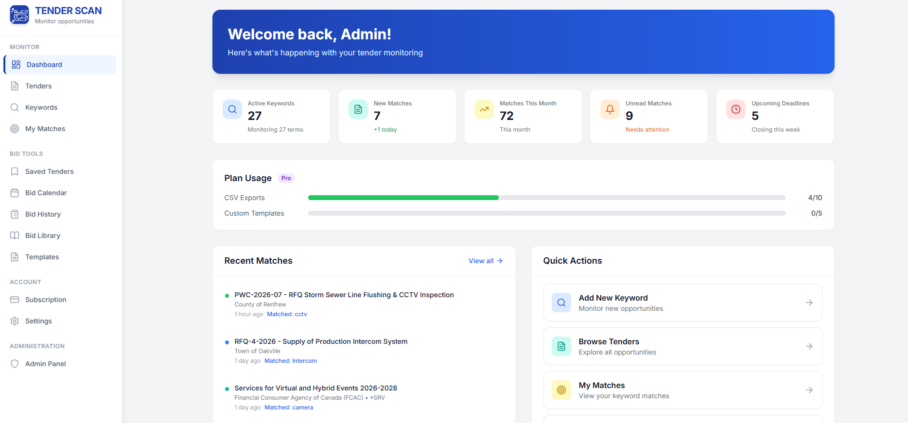 TenderScan Dashboard